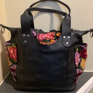 Black leather and patzun / huipil medium CDB